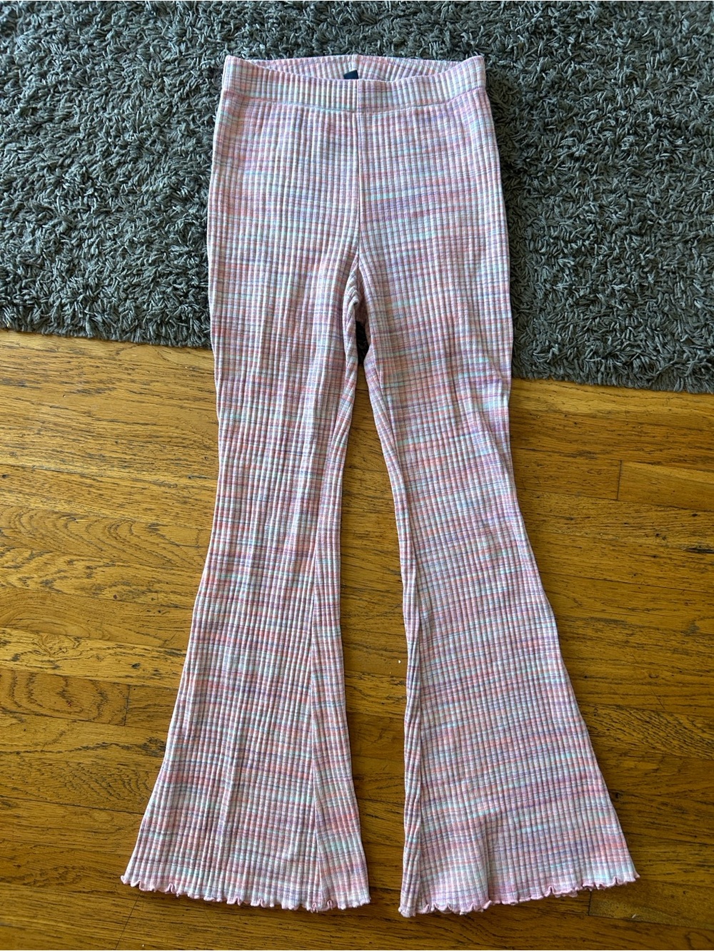 American Eagle Pink Colorful Ribbed Flare Pants Size Medium